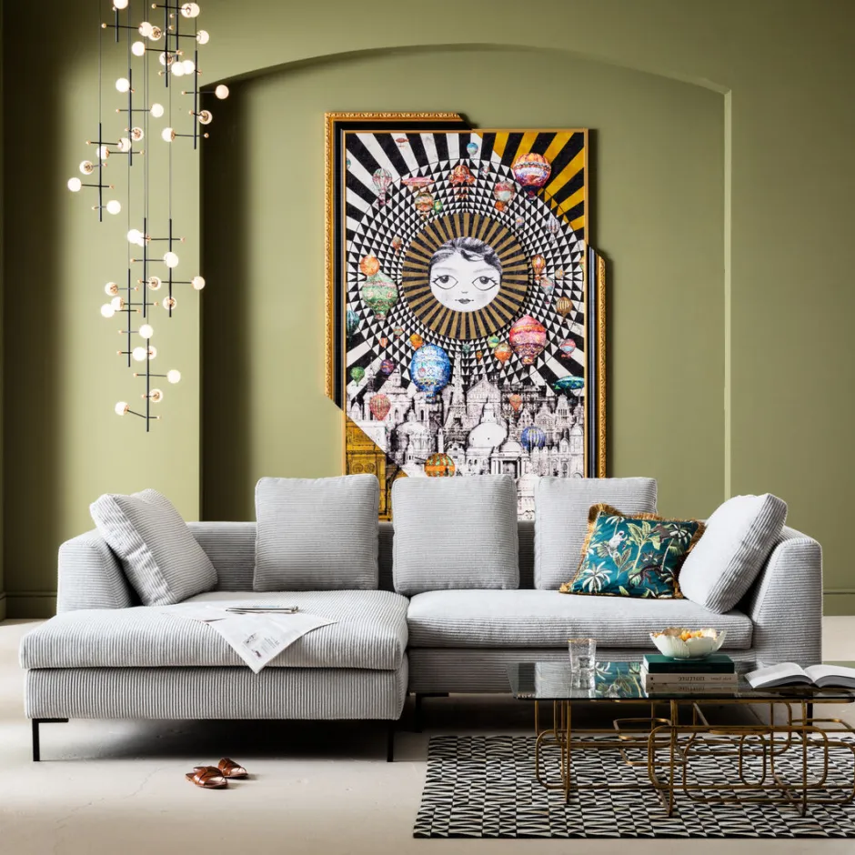 Narożnik Gianni Cord 290x167 Cm Szary Lewy*KARE Design Outlet
