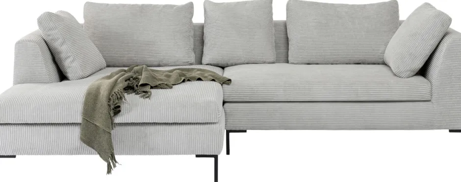 Narożnik Gianni Cord 290x167 Cm Szary Lewy*KARE Design Outlet