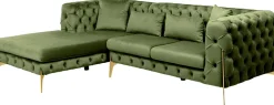 Narożnik Lewy Welurowy Pikowany Zielony Glamour 240x180 Cm Nogi Złote*KARE Design Best