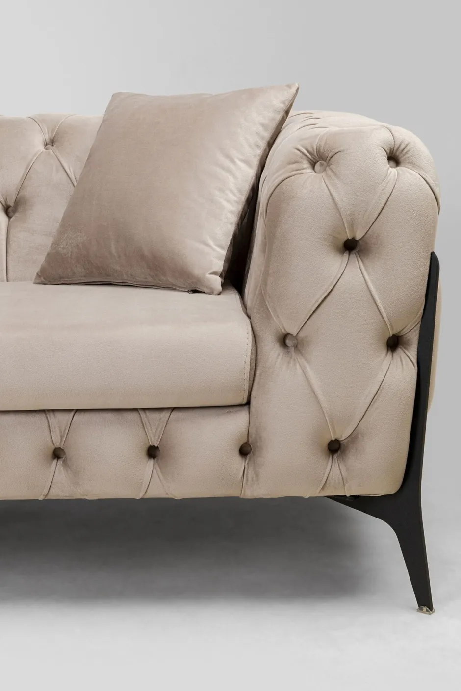 Narożnik Lewy Welurowy Pikowany Taupe Glamour 240x180 Cm Nogi Czarne*KARE Design Hot