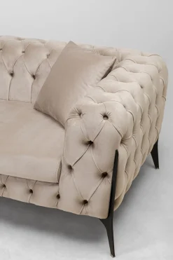 Narożnik Lewy Welurowy Pikowany Taupe Glamour 240x180 Cm Nogi Czarne*KARE Design Hot