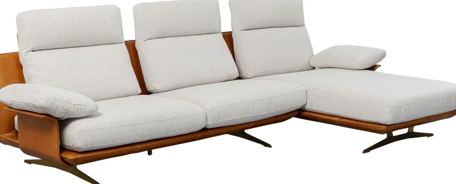 Narożnik Nowoczesny Lewy Tkanina Szara Lniana I Skóra Semianilinowa 333x169 Cm*KARE Design New