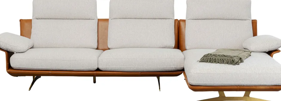 Narożnik Nowoczesny Lewy Tkanina Szara Lniana I Skóra Semianilinowa 333x169 Cm*KARE Design New