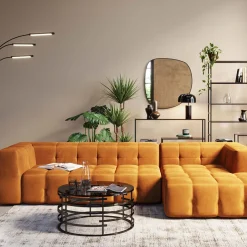Narożnik Pikowany Prawy Tkanina Welurowa Brązowa 320x170 Cm*KARE Design Best