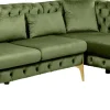 Narożnik Prawy Welurowy Pikowany Zielony Glamour 240x180 Cm Nogi Złote*KARE Design Sale