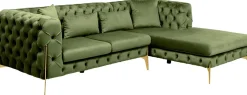 Narożnik Prawy Welurowy Pikowany Zielony Glamour 240x180 Cm Nogi Złote*KARE Design Sale