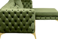 Narożnik Prawy Welurowy Pikowany Zielony Glamour 240x180 Cm Nogi Złote*KARE Design Sale