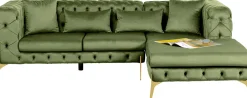 Narożnik Prawy Welurowy Pikowany Zielony Glamour 240x180 Cm Nogi Złote*KARE Design Sale