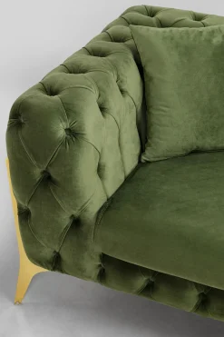 Narożnik Prawy Welurowy Pikowany Zielony Glamour 240x180 Cm Nogi Złote*KARE Design Sale