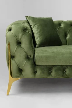 Narożnik Prawy Welurowy Pikowany Zielony Glamour 240x180 Cm Nogi Złote*KARE Design Sale