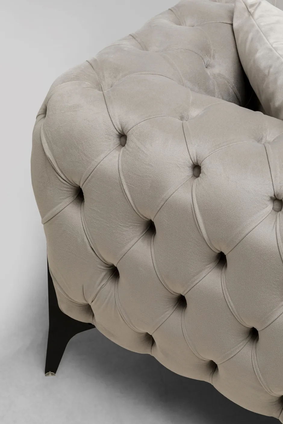 Narożnik Prawy Welurowy Pikowany Taupe Glamour 240x180 Cm Nogi Czarne*KARE Design New