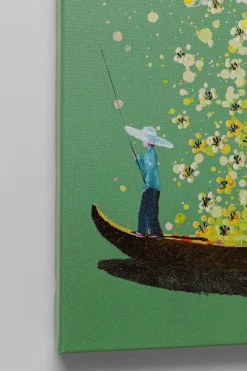 Obraz łódź I Białe Kwiaty 80x100 Cm Zielone Tło*KARE Design Outlet