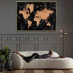 Obraz Duży Czarno-złoty Mapa świata Front Szklany 150x100 Cm*KARE Design Best