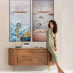 Obraz Kolorowy łódka I Ryby Rama Czarna 60x120 Cm*KARE Design Online