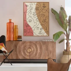 Obraz 3-kolorowy Twarze Abstrakcyjne Rama W Kolorze Naturalnym 90x120 Cm*KARE Design Best