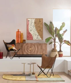 Obraz 3-kolorowy Twarze Abstrakcyjne Rama W Kolorze Naturalnym 90x120 Cm*KARE Design Best