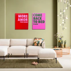 Obraz Różowy Z Zielonym Napisem Come Back To Bed Please 40x50 Cm*KARE Design