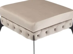 Podnóżek Welurowy Pikowany Beżowy Nogi Czarne Stalowe 80x80 Cm*KARE Design Hot