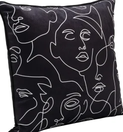 Poduszka Dekoracyjna Czarna Aksamitna Twarze 45x45 Cm*KARE Design Online