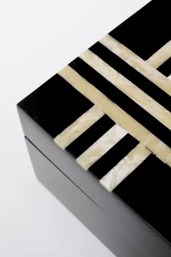 Pudełko Na Biżuterię Czarne 30x15 Cm Paski*KARE Design Outlet