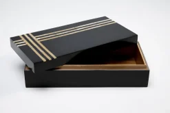 Pudełko Na Biżuterię Czarne 30x15 Cm Paski*KARE Design Outlet