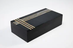 Pudełko Na Biżuterię Czarne 30x15 Cm Paski*KARE Design Outlet