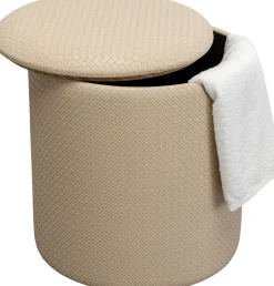 Pufa Okrągła Ze Schowkiem Beżowa PU Ø40x42 Cm*KARE Design New