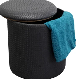 Pufa Okrągła Ze Schowkiem Czarna PU Ø40x42 Cm*KARE Design Best