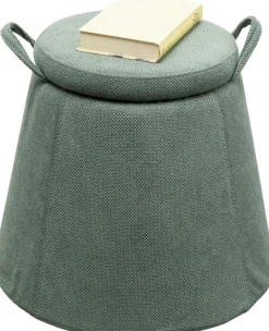 Pufa Ze Schowkiem I Uchwytami Tapicerowana Zielona Okrągła Ø51x49 Cm*KARE Design Discount