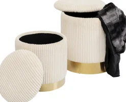Pufy Tapicerowane Ze Schowkiem Beżowe Podstawy Złote 2-set*KARE Design Discount