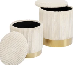 Pufy Tapicerowane Ze Schowkiem Beżowe Podstawy Złote 2-set*KARE Design Discount