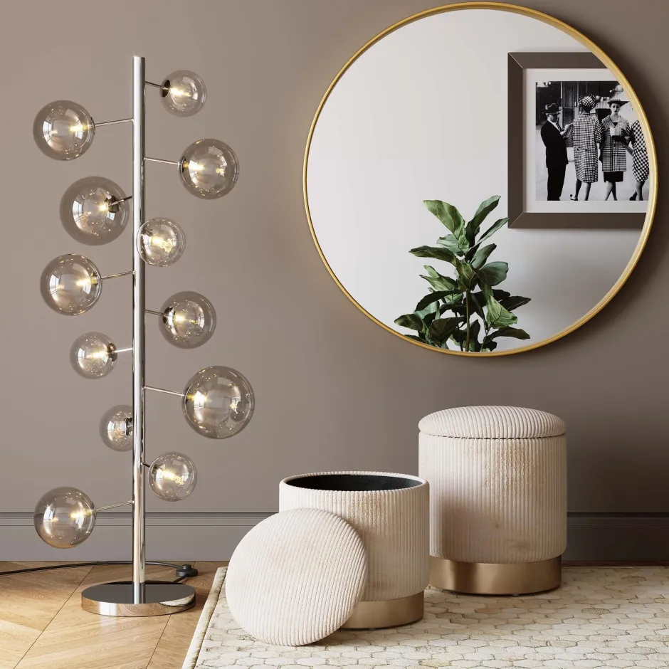 Pufy Tapicerowane Ze Schowkiem Beżowe Podstawy Złote 2-set*KARE Design Discount