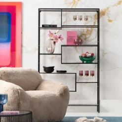 Regał Stojący Loft Czarny Ze Szklanymi Półkami 115x195 Cm*KARE Design New
