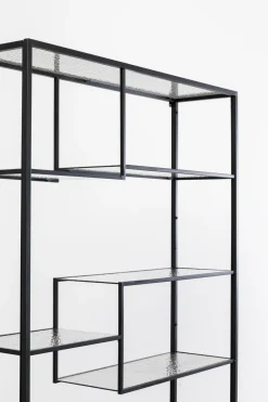 Regał Stojący Loft Czarny Ze Szklanymi Półkami 115x195 Cm*KARE Design New