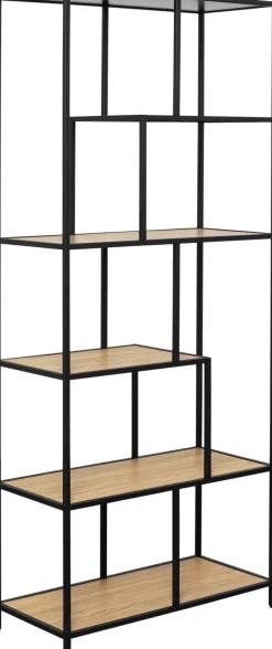 Regał Stojący Półki Naturalne MDF Laminowany Rama Czarna Stalowa 77x185 Cm*KARE Design New