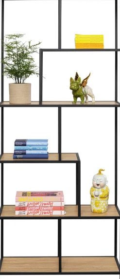 Regał Stojący Półki Naturalne MDF Laminowany Rama Czarna Stalowa 77x185 Cm*KARE Design New