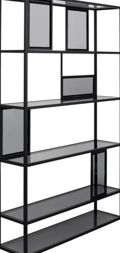 Regał Stojący Półki Szklane Przydymione Rama Czarna Stalowa 115x195 Cm*KARE Design Outlet
