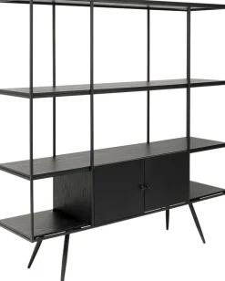Regał Ze Schowkiem Czarny Półki Fornir Dębowy Rama Stalowa 180x183 Cm*KARE Design Sale