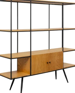 Regał Ze Schowkiem Półki Naturalne Fornir Dębowy Rama Czarna Stalowa 180x183 Cm*KARE Design Online
