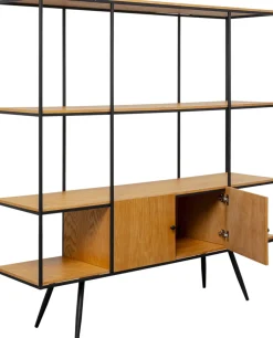 Regał Ze Schowkiem Półki Naturalne Fornir Dębowy Rama Czarna Stalowa 180x183 Cm*KARE Design Online