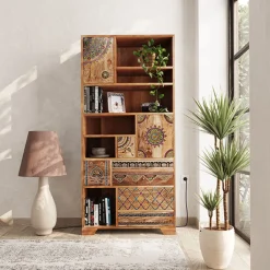 Regał Z Półkami I Schowkami Drewno Mango Kolorowe Ornamenty 90x193 Cm*KARE Design New