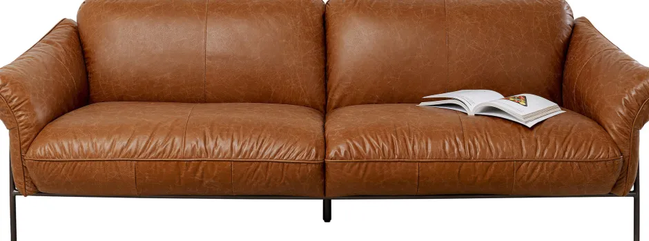 Sofa Ekskluzywna 3-osobowa Brązowa Skóra Semianilinowa Nogi Czarne 226 Cm*KARE Design Sale