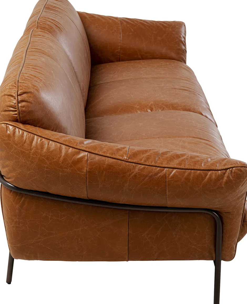 Sofa Ekskluzywna 3-osobowa Brązowa Skóra Semianilinowa Nogi Czarne 226 Cm*KARE Design Sale