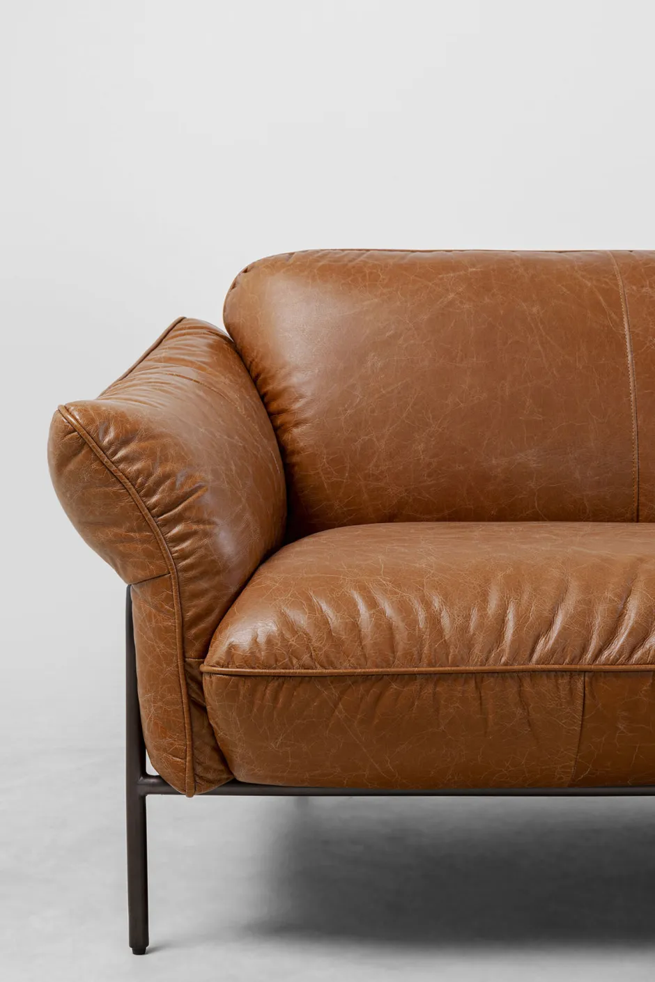 Sofa Ekskluzywna 3-osobowa Brązowa Skóra Semianilinowa Nogi Czarne 226 Cm*KARE Design Sale