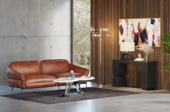 Sofa Ekskluzywna 3-osobowa Brązowa Skóra Semianilinowa Nogi Czarne 226 Cm*KARE Design Sale