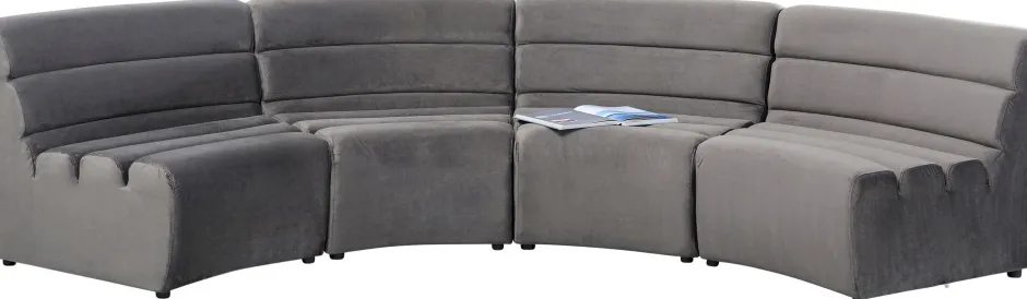 Sofa Modułowa 1 Element Zaokrąglona Welurowa Szara 109 Cm*KARE Design Discount