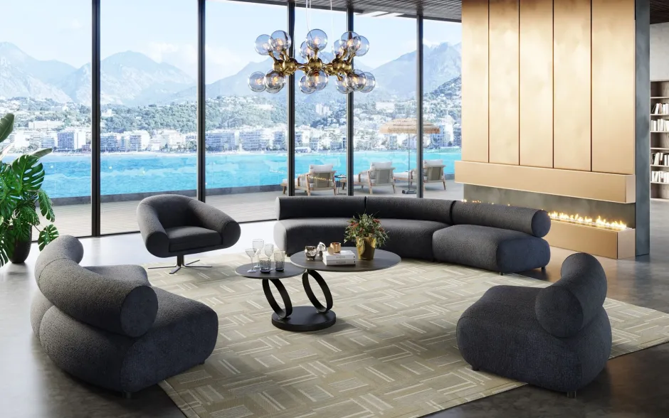 Sofa - Moduł Zaokrąglony Tapicerka Szaroniebieska 145 Cm*KARE Design Outlet