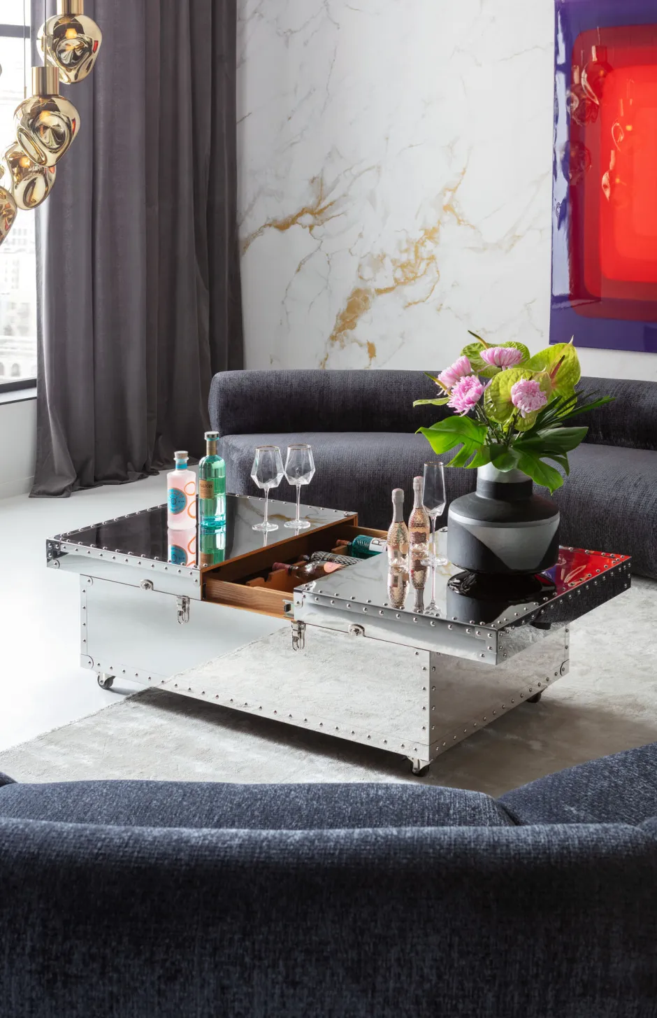 Sofa - Moduł Zaokrąglony Tapicerka Szaroniebieska 145 Cm*KARE Design Outlet