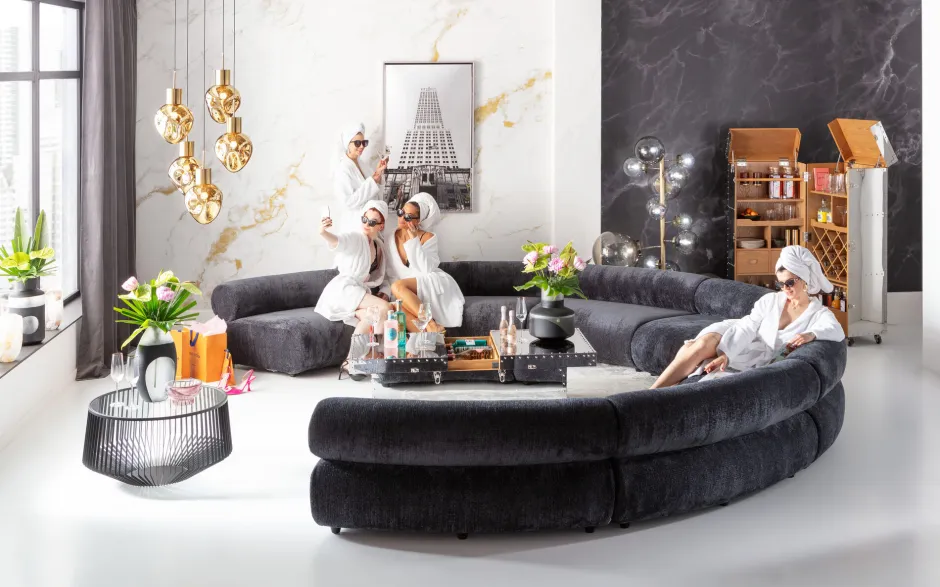Sofa - Moduł Zaokrąglony Tapicerka Szaroniebieska 145 Cm*KARE Design Outlet