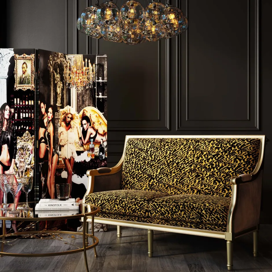Sofa 2-os. Glamour Do Salonu Panterka Rama Złota 135 Cm*KARE Design Best